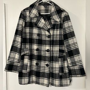 George Plus Size Black and White Plaid Peacoat, Size 2X (18-20)